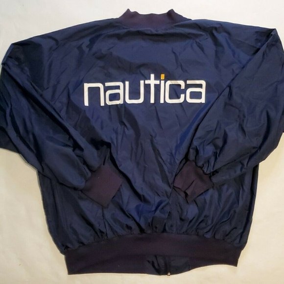 VINTAGE 90's Nautica Spell out Windbreaker/Bomber Jacket zip up Blue Men's L XL - Picture 9 of 10